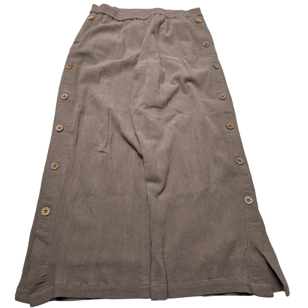 NorthStyle Womens Large Taupe Cotton Gauze Wide Leg Side Button Boho Pants